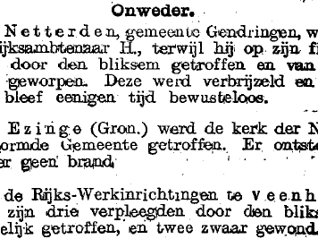 Algemene Begraafplaats Veenhuizen drie verpleegden gedood door de bliksem